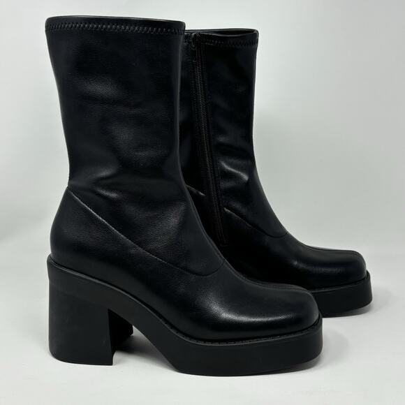 Steve Madden Size 7.5 Womens Klayton Tall Block Heel Mid-Calf Boots Black - Picture 1 of 8
